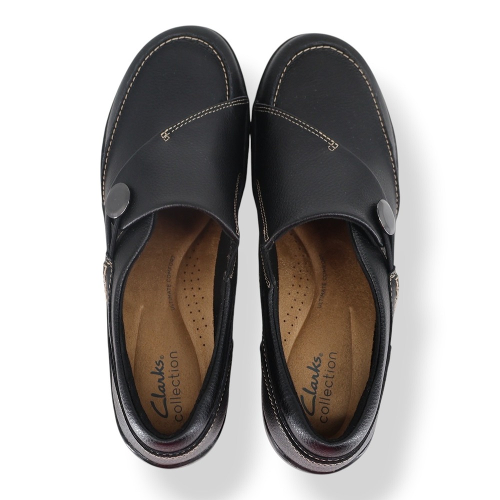 Clarks Collection Cora Teresa Black Tumbled Leather Slip-On Loafer Womens 8.5 - Picture 4 of 8